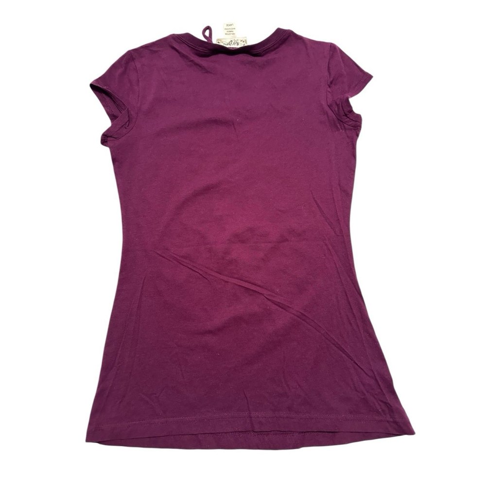 SELF ESTEEM Royalty Tee Shirt Top Womens Large Purple & Silver Slim Fit Blouse - Picture 2 of 14